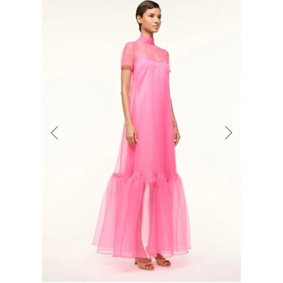 Staud Calluna Pink Organza Maxi Dress Tiered Ruffle Gown Size Medium - Picture 2 of 10